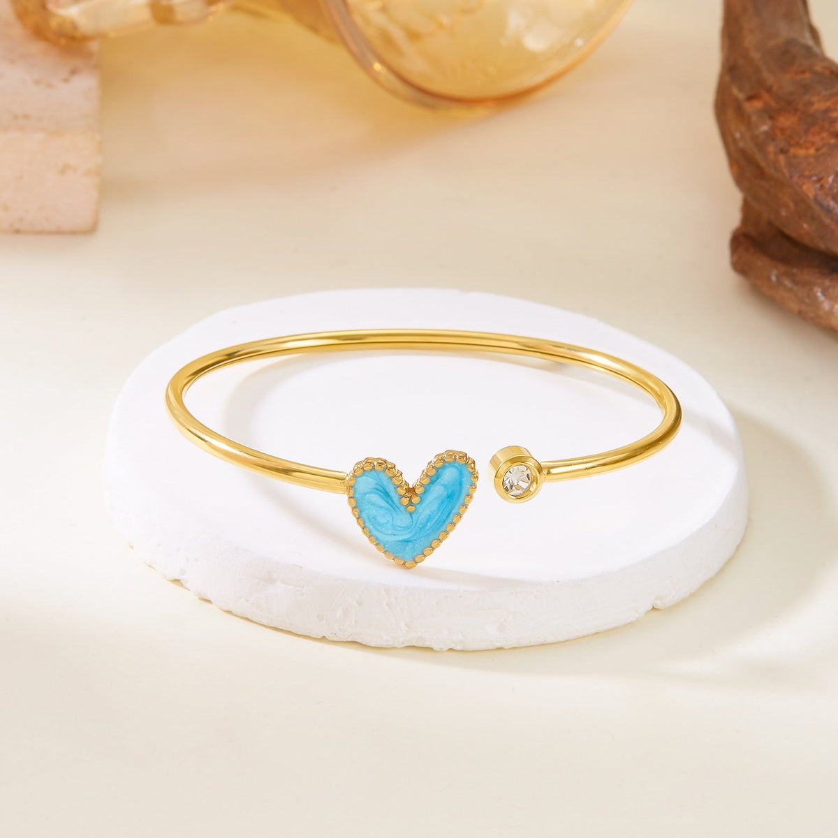 Hollow Heart Shape Drop Oil Diamond Bracelet in Stainless Steel
