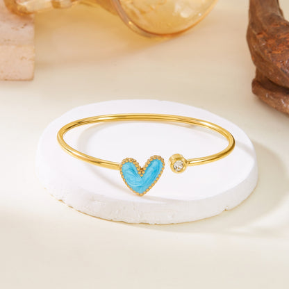 Hollow Heart Shape Drop Oil Diamond Bracelet in Stainless Steel