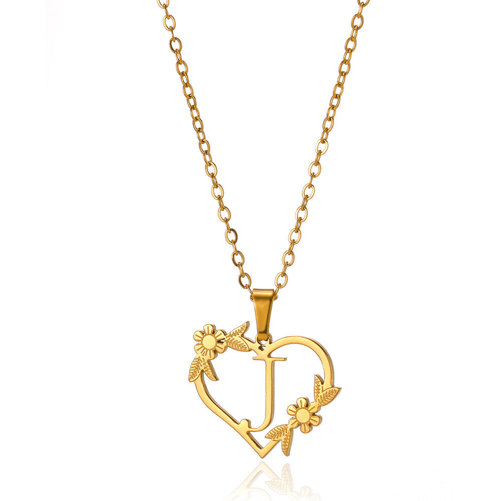 18K Gold Plated Hollow Heart and Flower Pendant Necklace