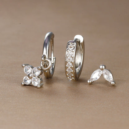 Flower Diamond Stacked Earring Set | Copper INS Gold Silver
