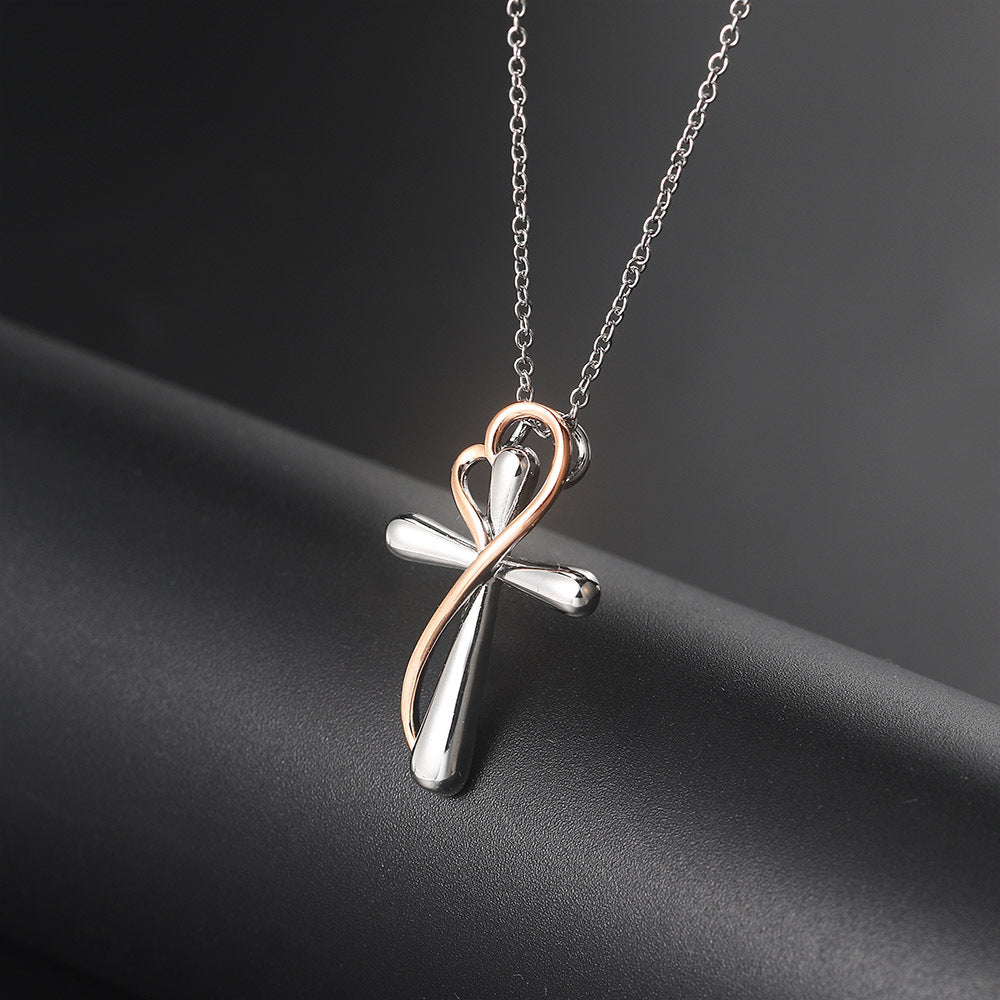 Heart and Cross Pendant Necklace | Two-Tone Electroplated