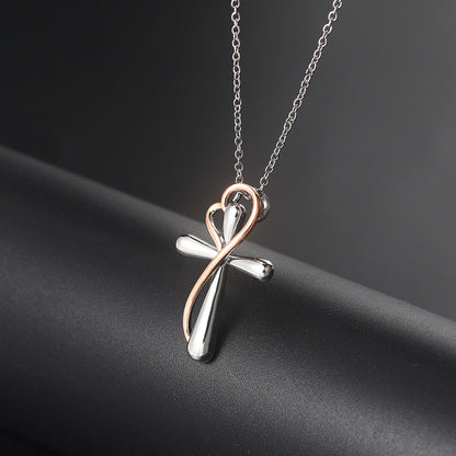 Heart and Cross Pendant Necklace | Two-Tone Electroplated