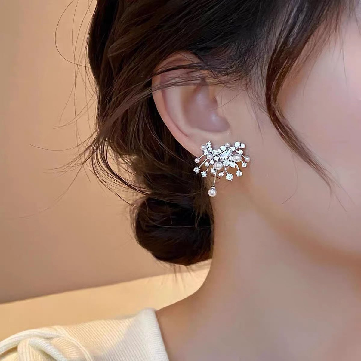 Pearl Stud Earrings | Alloy Geometric Gold