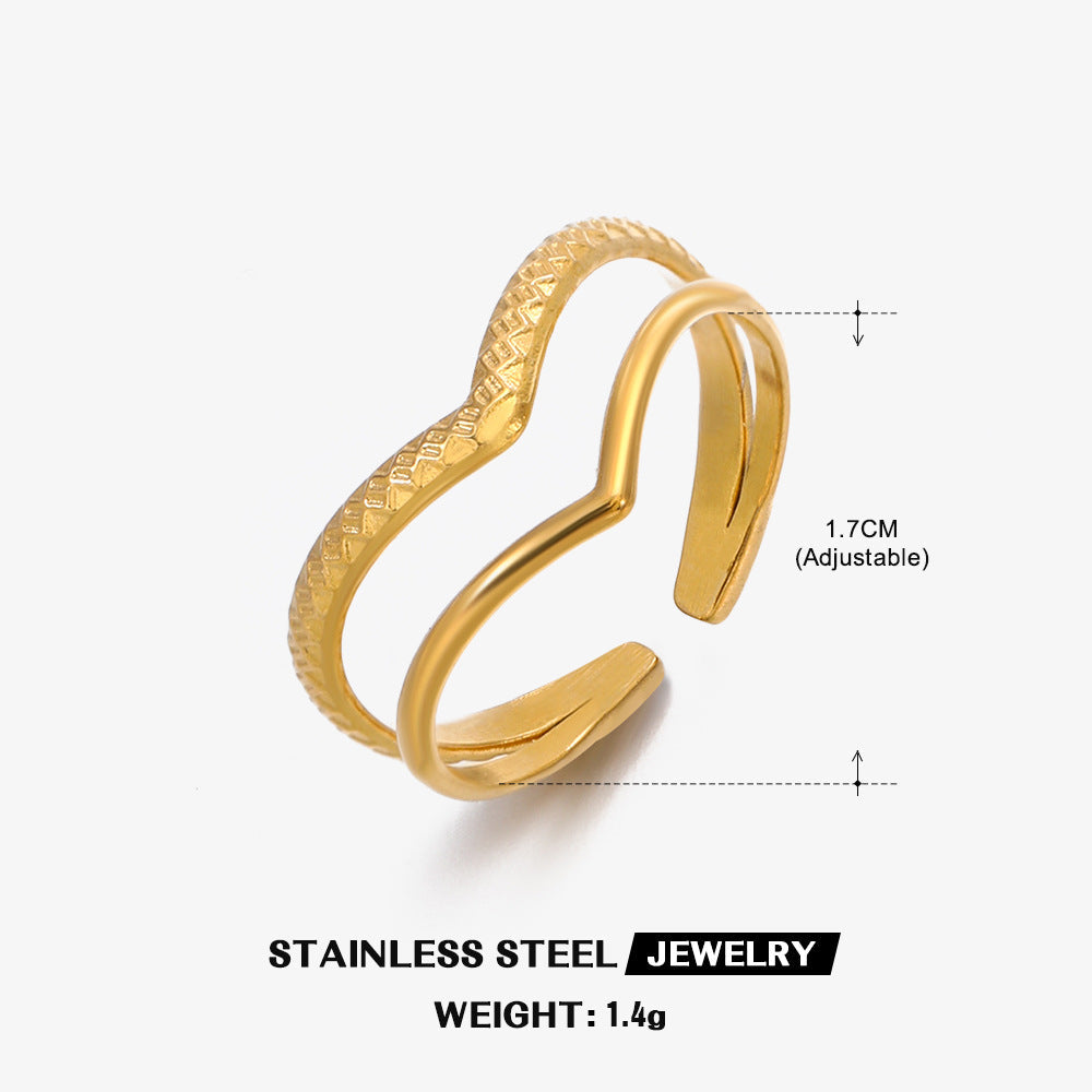 V-Shape Titanium Steel Open Ring | INS Style Women's Gold Silver