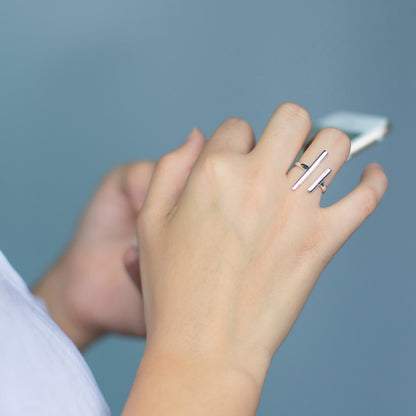 S925 Silver Personality Line Ring | Korean Style Women's Adjustable