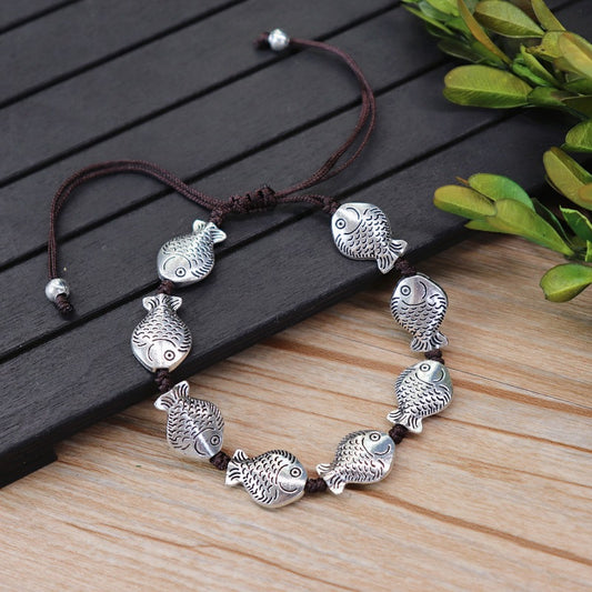 Woven Ethnic Style Bracelet with Cultural Pendants