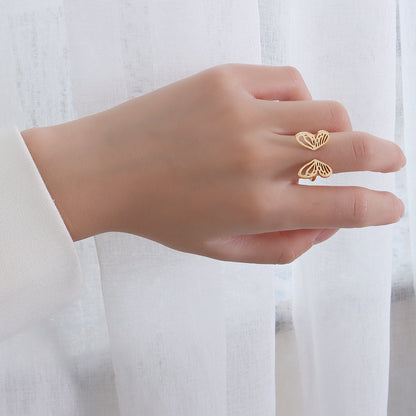 Hollow Butterfly Open Ring | Titanium Steel Women's Adjustable