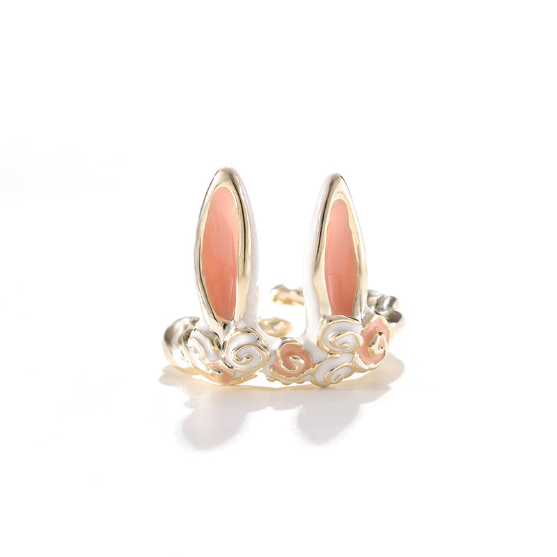 Rabbit Ear Oil Drop Ring | Metal Cartoon Women's Colour Ring