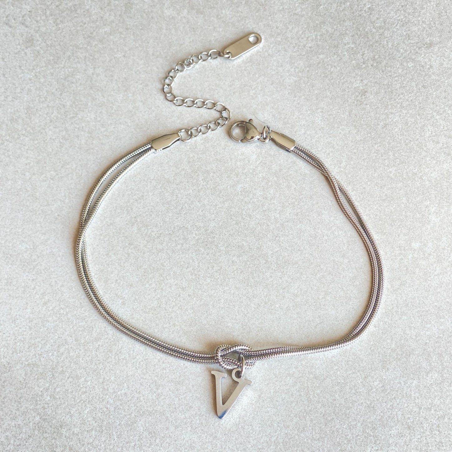 Initial Letter Love Knot Bracelet for Women | Gold Snake Chain