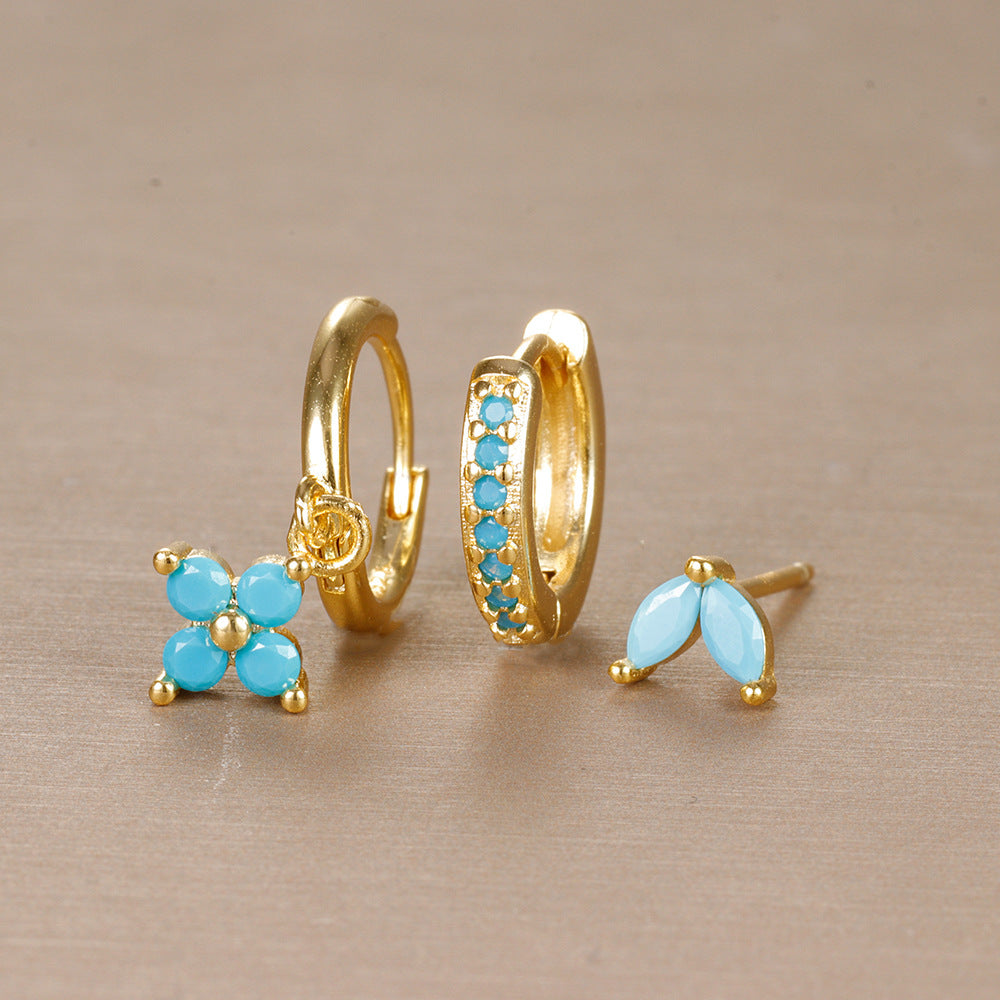 Flower Diamond Stacked Earring Set | Copper INS Gold Silver