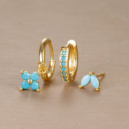 Flower Diamond Stacked Earring Set | Copper INS Gold Silver