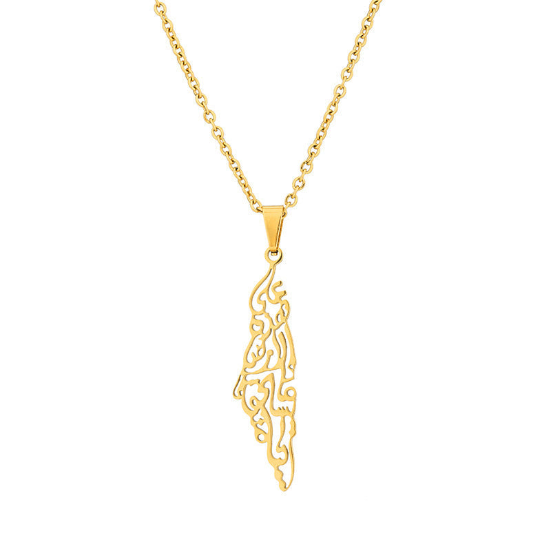 Israel and Palestine Map Pendant Necklace in Stainless Steel