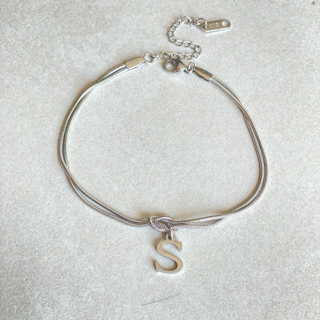 Initial Letter Love Knot Bracelet for Women | Gold Snake Chain