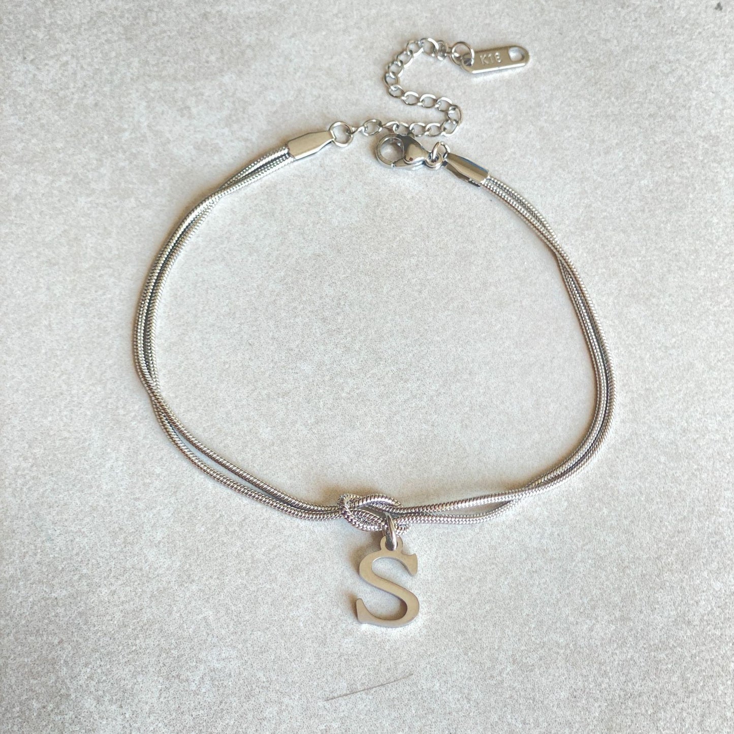 Initial Letter Love Knot Bracelet for Women | Gold Snake Chain