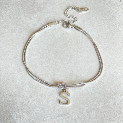 Initial Letter Love Knot Bracelet for Women | Gold Snake Chain