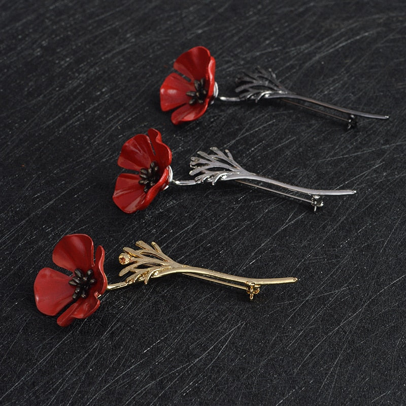Red Flower Brooch | Alloy Floral Decorative Pin