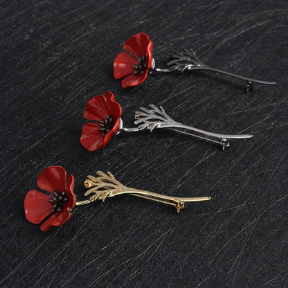 Red Flower Brooch | Alloy Floral Decorative Pin