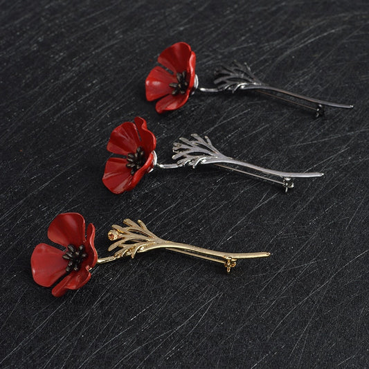 Red Flower Brooch | Alloy Floral Decorative Pin