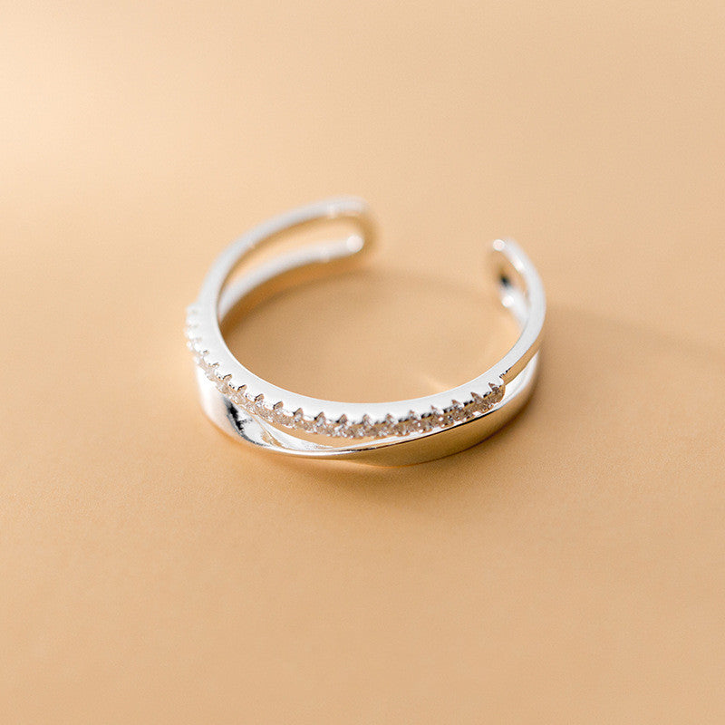 Twisted Double Row Zircon Adjustable Ring for Women