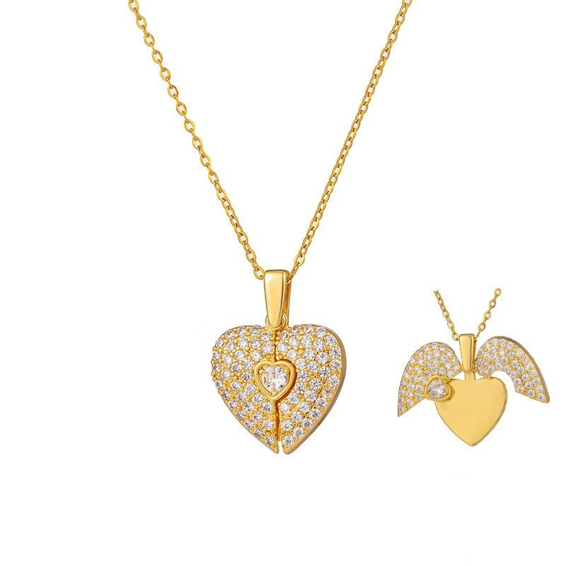Opening Heart with Wings Pendant Necklace for Women