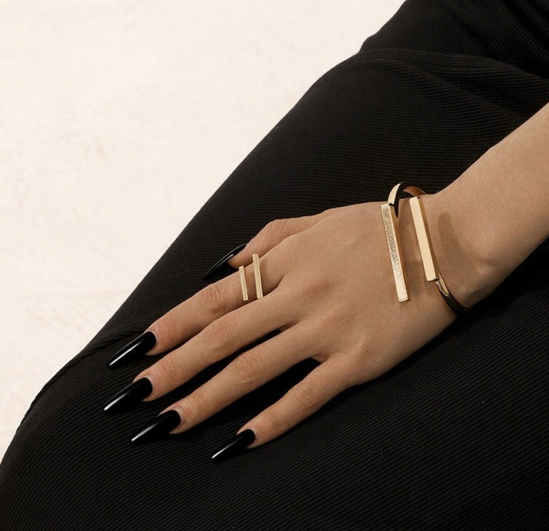 Geometric Square Opening Bracelet and Ring Set