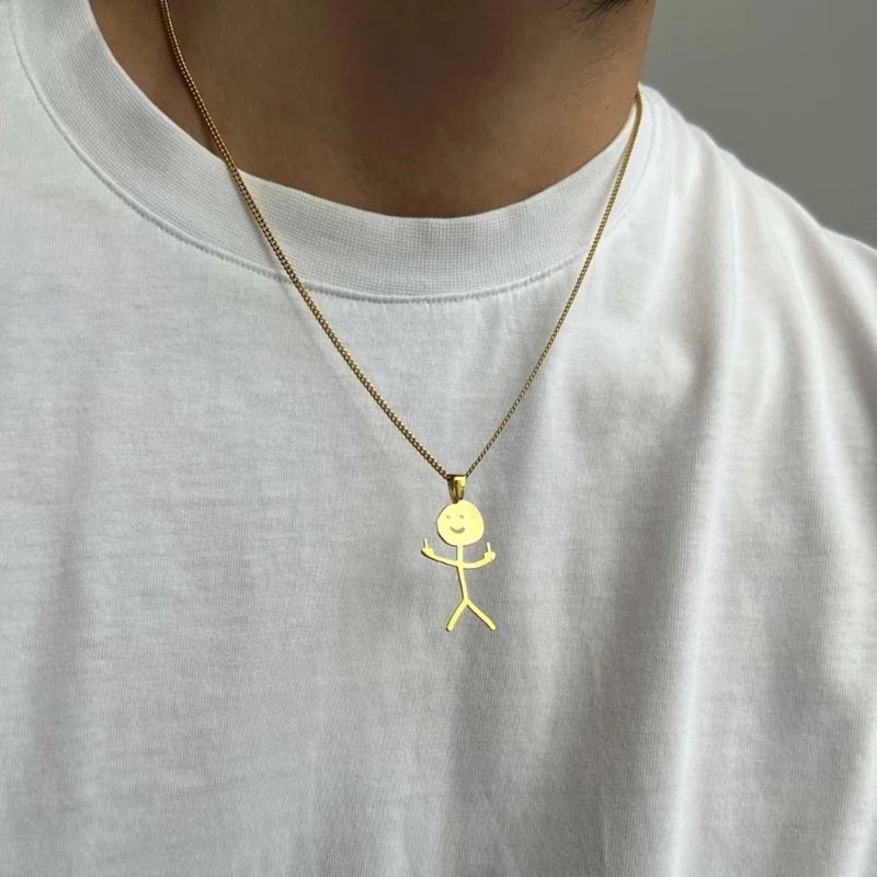 Hip Hop Smiley Middle Finger Pendant Necklace | Stick Figure Design