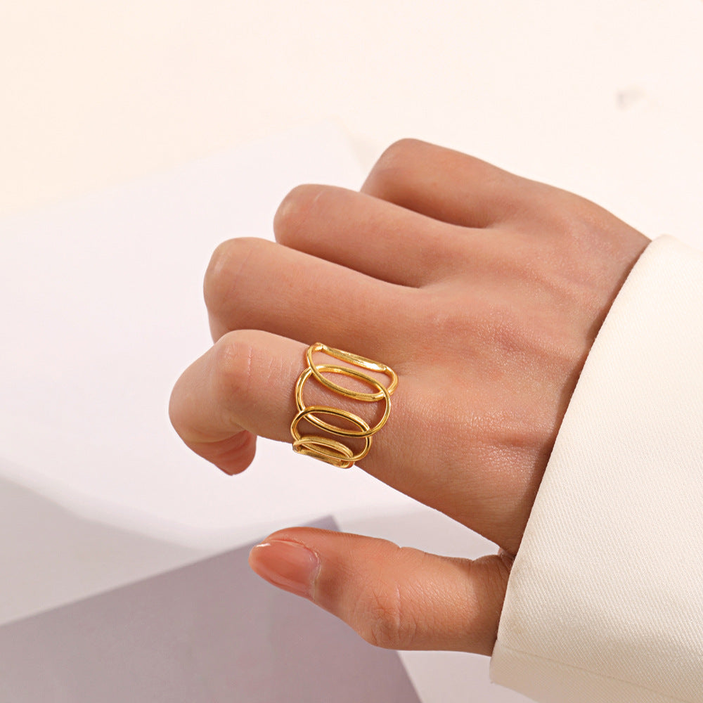 Ellipse Cross Open Ring for Women | Stainless Steel