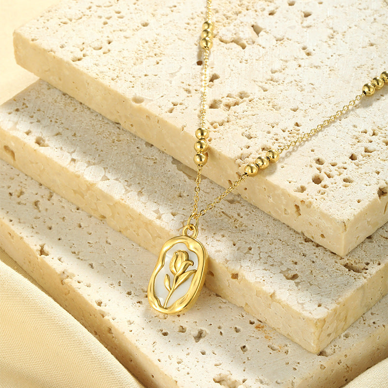 Rose White Shell Pendant Necklace for Women