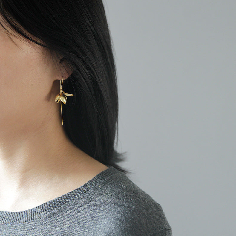 Magnolia Flower Dangle Earrings | Alloy Gold Silver Elegant Gift