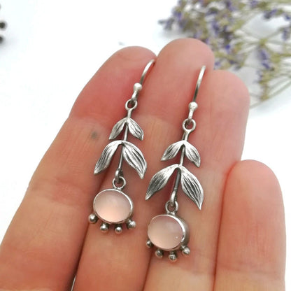 Carved Leaves Cat's Eye Earrings | Alloy Simple Two and Four Leaf