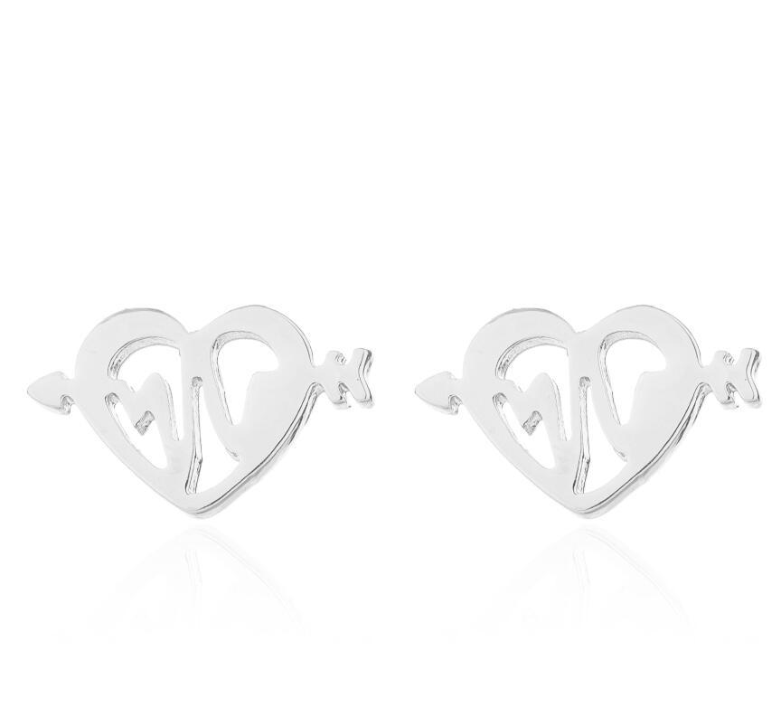Arrow Through Heart Stud Earrings | Stainless Steel Gold Black Silver Rose