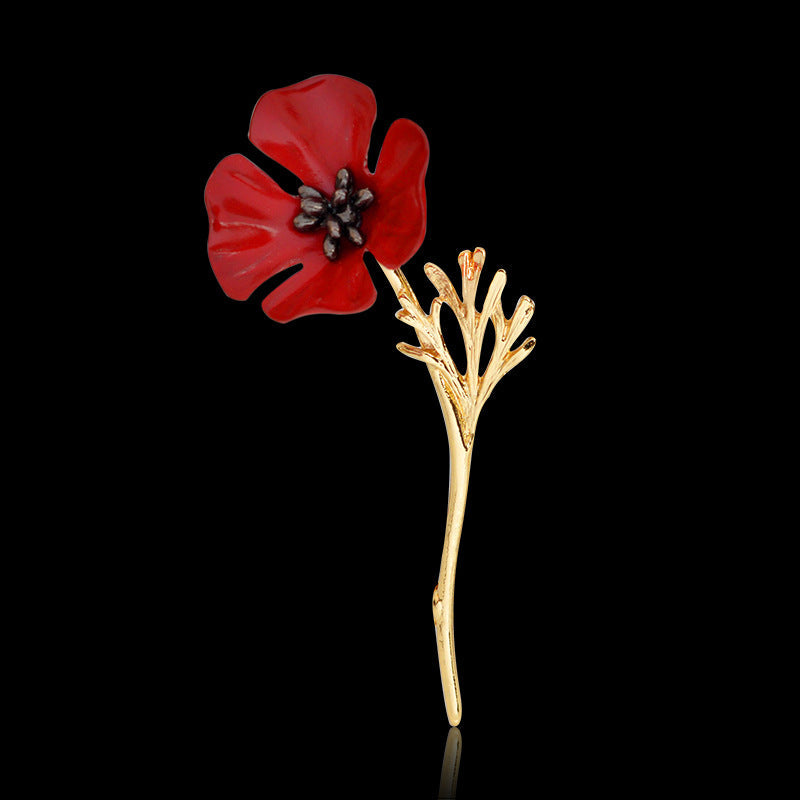 Red Flower Brooch | Alloy Floral Decorative Pin