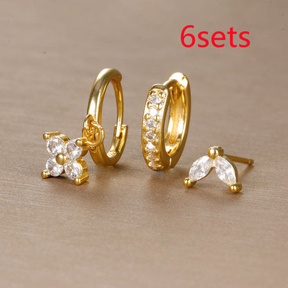 Flower Diamond Stacked Earring Set | Copper INS Gold Silver