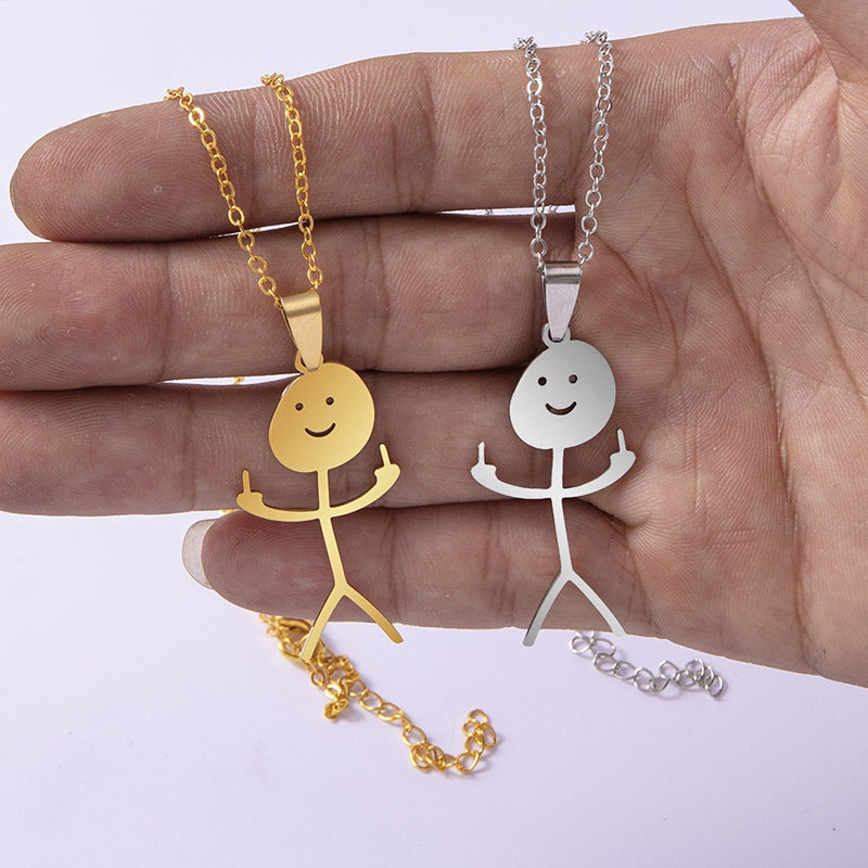 Hip Hop Smiley Middle Finger Pendant Necklace | Stick Figure Design