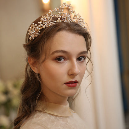 Bridal Pearl Crystal Crown Headdress | KC Gold Manual Crafted