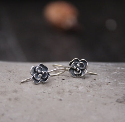 S925 Vintage Silver Rose Earrings | Thai Silver Retro Floral 9mm