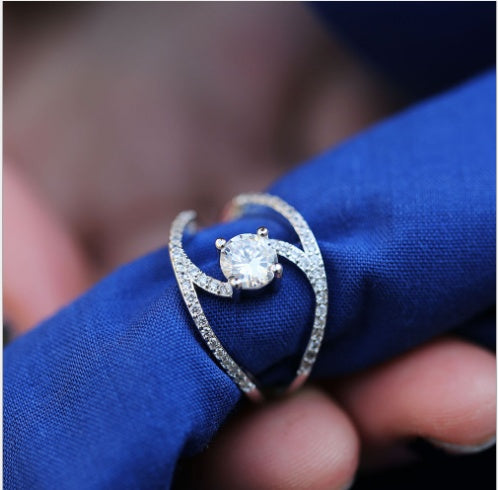 Zircon Curved Ring for Women | Copper Inlay