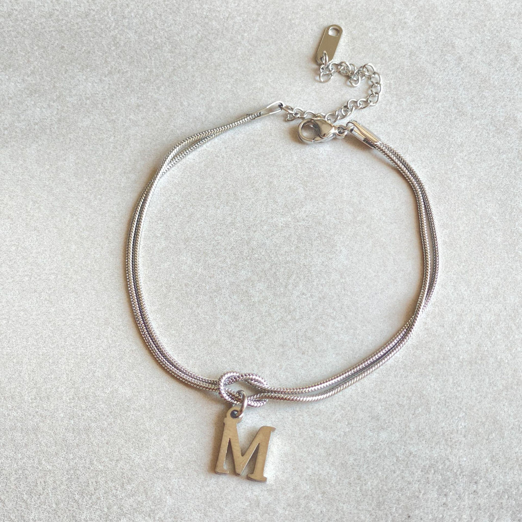 Initial Letter Love Knot Bracelet for Women | Gold Snake Chain