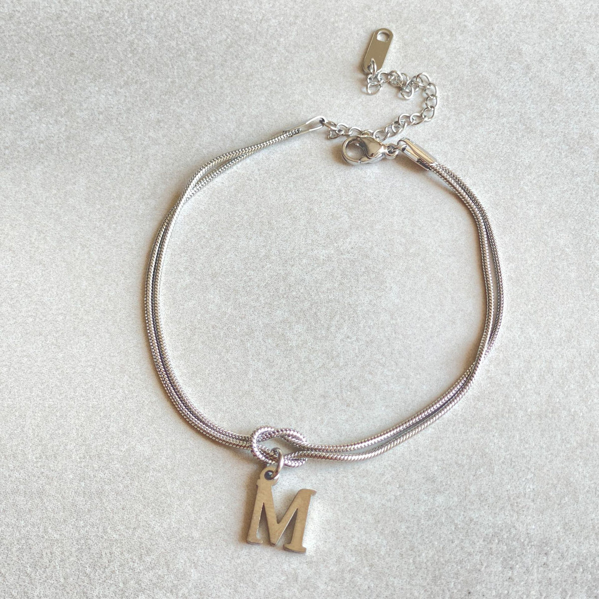 Initial Letter Love Knot Bracelet for Women | Gold Snake Chain