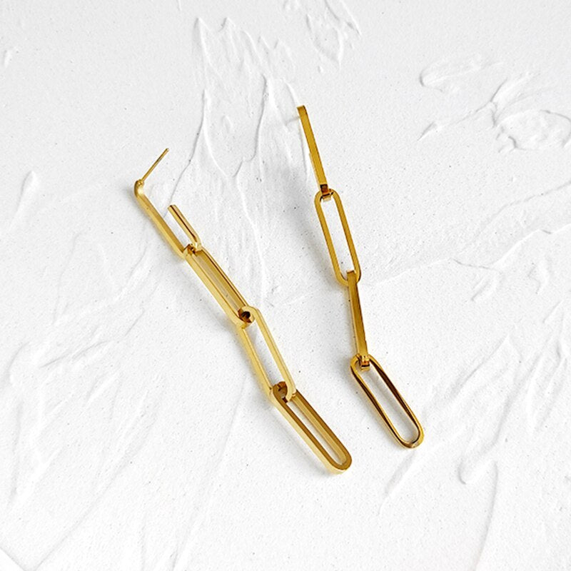 Stainless Steel Geometric Earrings | European Style 8.6cm Drop
