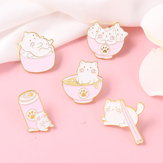 Kitty Bowl Cat Brooch | Alloy Electroplated Personality 5 Styles