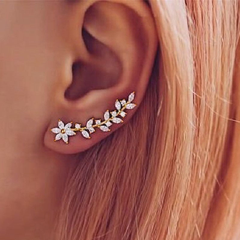 Full Diamond Flower Earrings | Copper Korean Style Gold Rose Gold Silver
