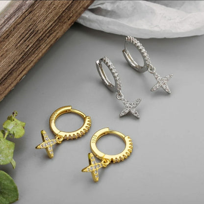 925 Silver Diamond Star Earrings | Gold Silver K-Gold Gem Inlay