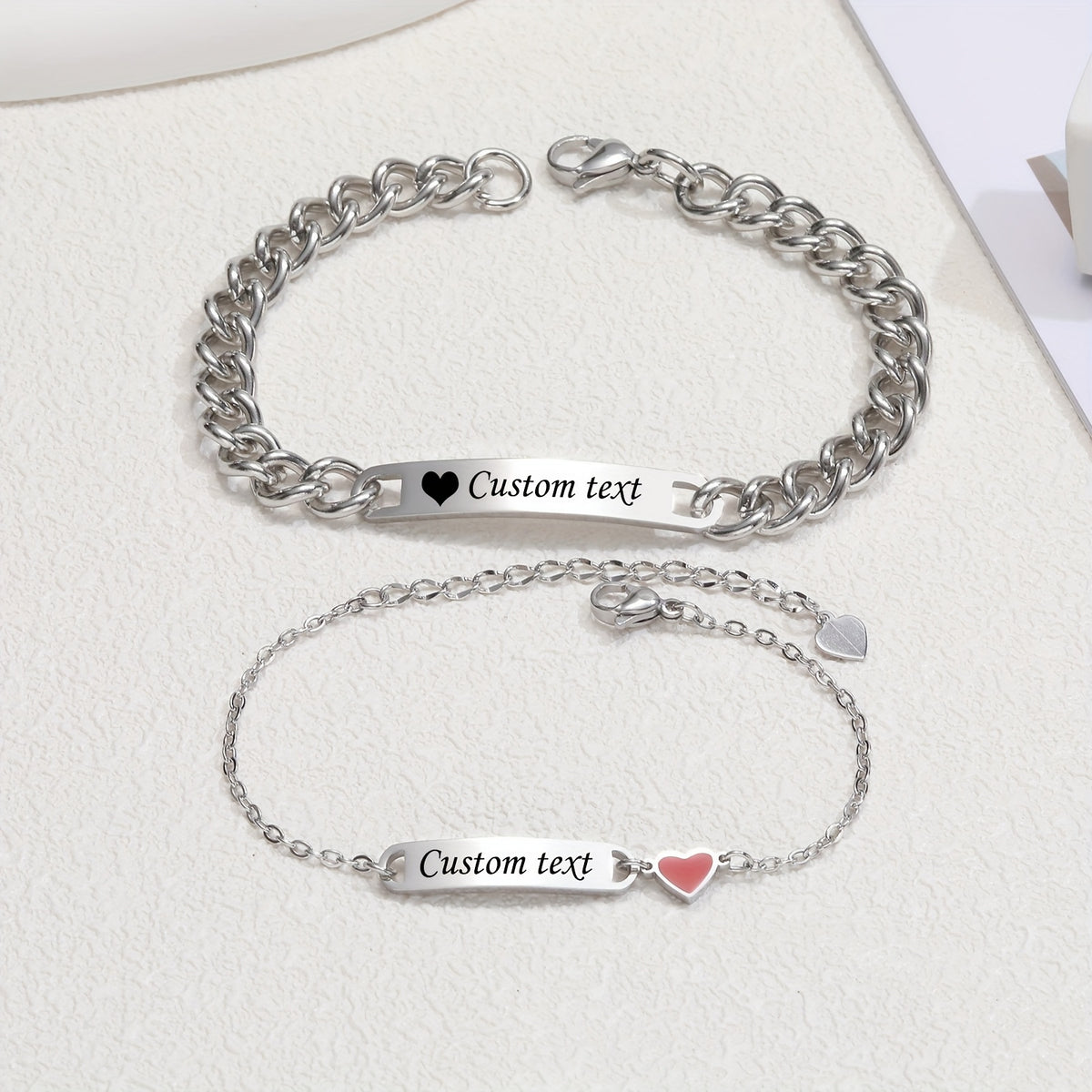 Personalized Couple Bracelet Set 2 Heart-Shaped Couple Bracelet