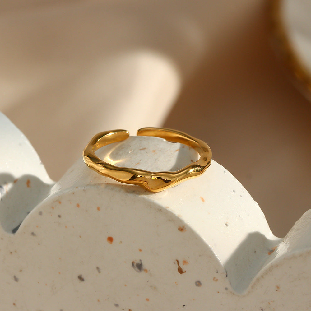 Stainless Steel Bamboo Open Ring | Gold INS Style Light Luxury