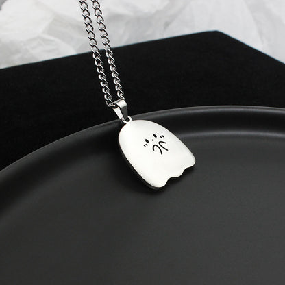 Cute Ghost and Cat Pendant Necklace in Stainless Steel