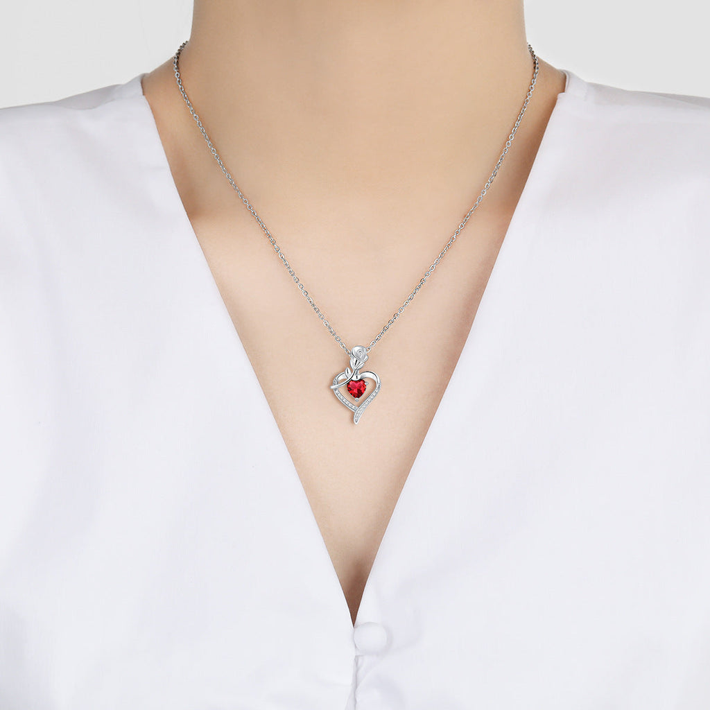 Rose Heart Rhinestone Pendant Necklace for Women