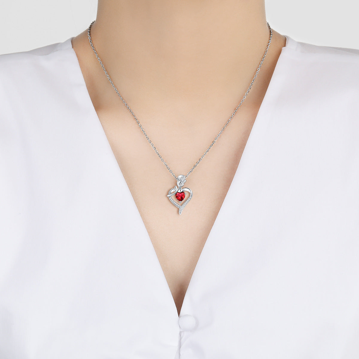 Rose Heart Rhinestone Pendant Necklace for Women