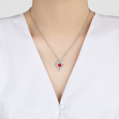 Rose Heart Rhinestone Pendant Necklace for Women