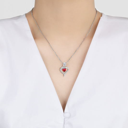 Rose Heart Rhinestone Pendant Necklace for Women
